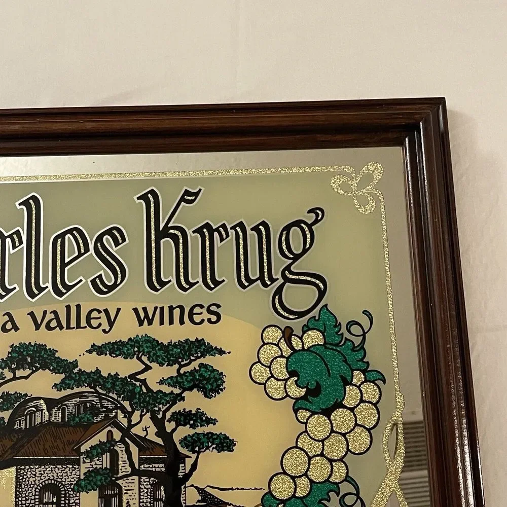 Charles Krug‎ Napa Valley Wines Art SignMirror Framed Rare